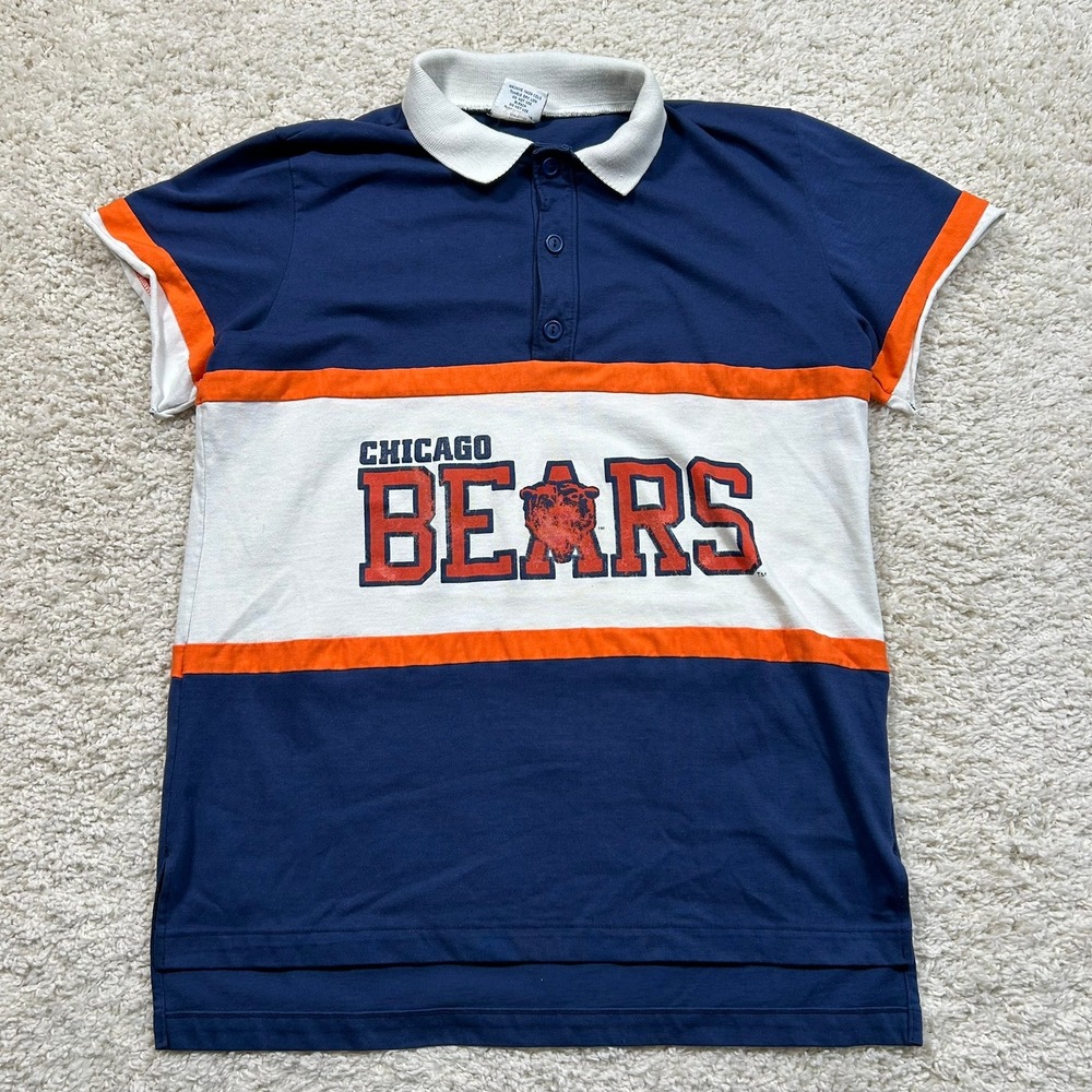 Vintage Nutmeg Mills Chicago Bears Polo Large Blue NFL Colorblock Made in USA